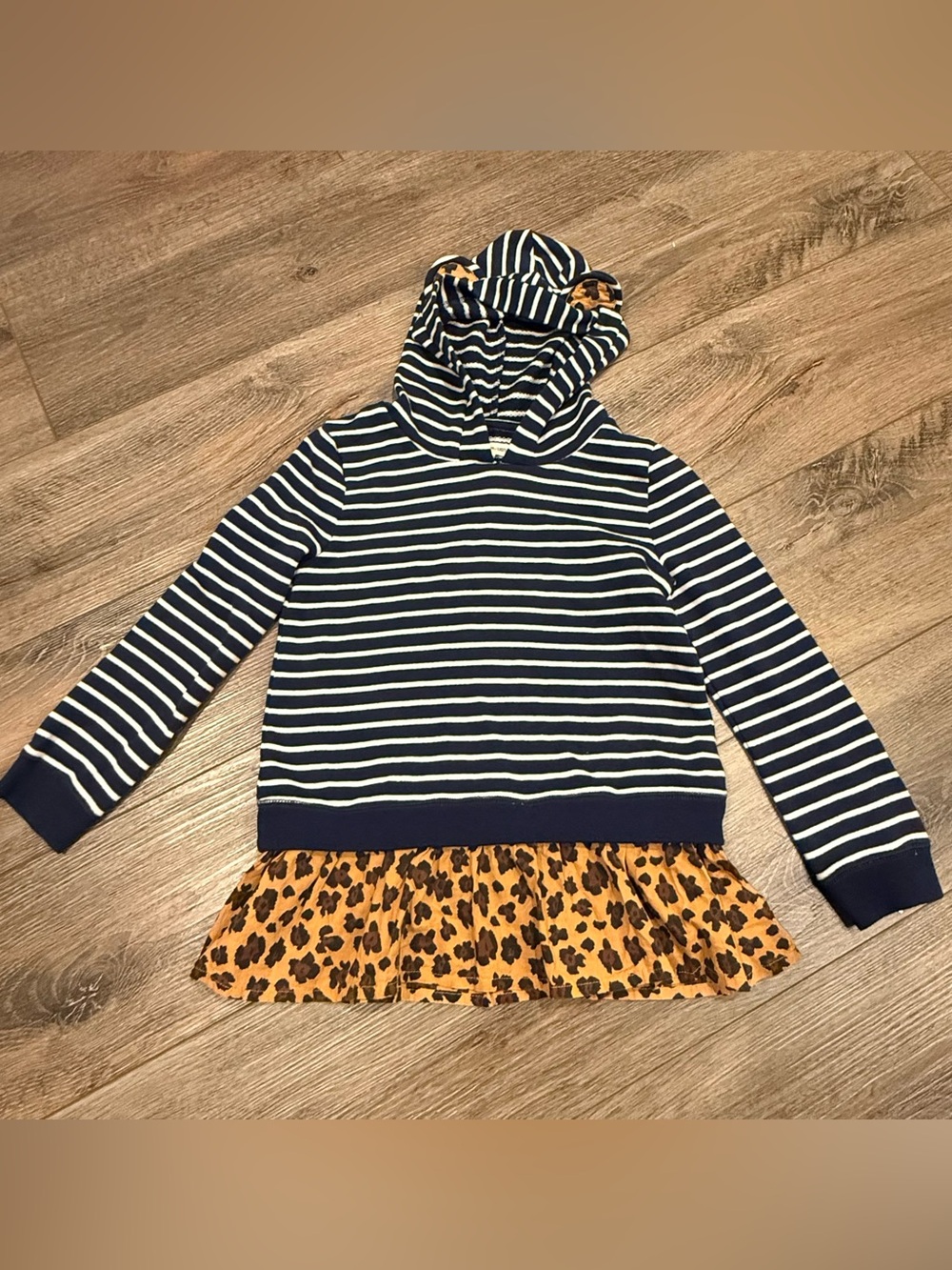 Tucker + Tate Navy & White Striped Hoodie with Leopard Ruffle